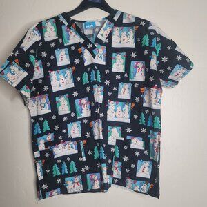 HQ Scrub Top Size 24" Armpit to Armpit Large? Holiday Christmas Snowman